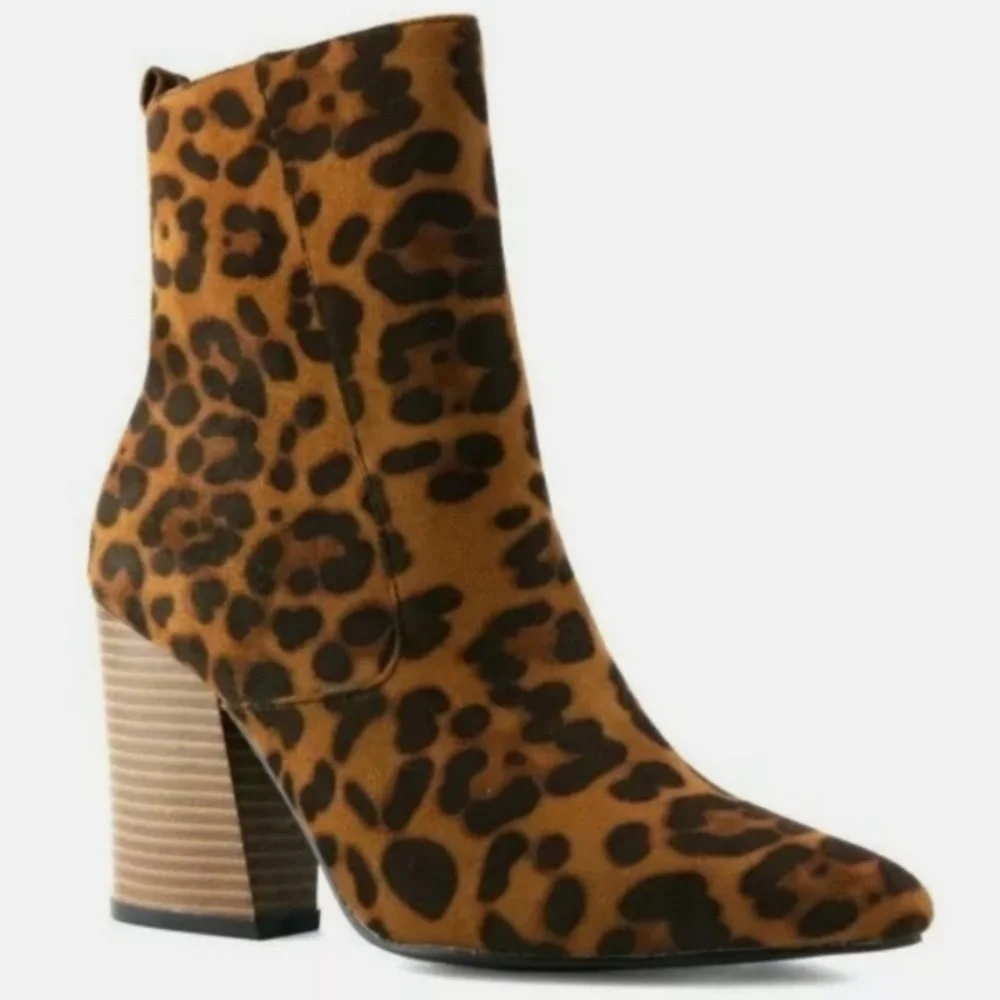 Beast Fashion NEW Harmony Cheetah Block Stacked Heel Ankle‎ Boots 7